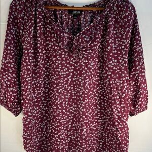 a.n.a Women's Maroon Floral Blouse